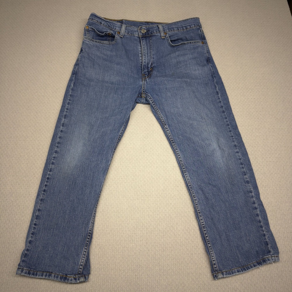 Levis 505 Jeans Mens 34x29 (Fits 34x24)‎ Blue Denim Regular Fit Hemmed Grunge